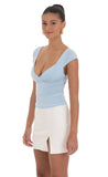 Short Sleeve V Neck Top in Blue