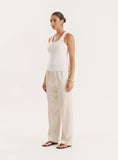 Cream Satin Elasticated Waist Wide Leg Trouser