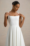 Parina White Strappy Volume Hem Midi Dress