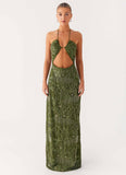Phoenicia Beaded Maxi Dress Khaki