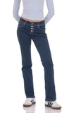 Button Fly Slim Jeans in Dark Blue