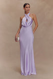 Phyllis Satin Halter Maxi Dress Lilac