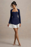 Lysette Navy Sweetheart Long Sleeve Stretch Mini Dress