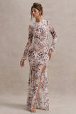 Tigerlily Leopard Print Mesh Long Sleeve Open Back Maxi Dress