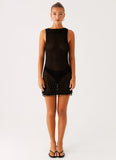 Miracle Beaded Crochet Mini Dress Black