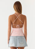 Leon Distressed Denim Mini Skirt Light Blue Wash