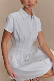 Aysha Buttoned Linen Mini Dress White