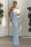 Mardi Powder Blue Asymmetric Maxi Dress With Ruching