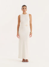 Ecru Gold Hardware Belt Detail Maxi Dress