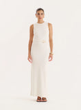 Ecru Gold Hardware Belt Detail Maxi Dress