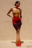 Nobu Ombre Print Bandeau Maxi Dress With Halter Collar