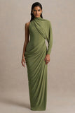 Aphra Green High Neck Maxi Dress With Cape Sleeve