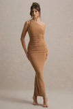 Dalarie Brown One Shoulder Gathered Maxi Dress