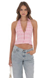 Plaid V Neck Halter Top in Pink
