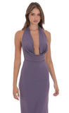 Plunge Cowl Neck Halter Maxi Dress in Dusty Purple