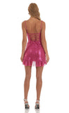 Sequin Ruffled Slit Dress in Pink