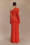 Ainsley Asymmetrical Maxi Skirt With Floral Hardware Burnt Orange