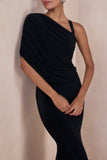 Sylvie Black Asymmetric Neck Maxi Dress