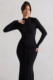 Pietra Black High Neck Long Sleeve Knot Maxi Dress