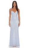 Foil Back Ruffle Maxi Dress in Sky Blue