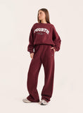 Burgundy 4th Wide Leg Branded Joggers