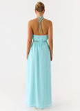 Ardenzelle Chiffon Halter Neck Maxi Dress Turquoise