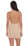 Rhinestone Open Back Bodycon Dress in Beige