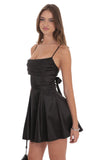 Satin Draped A Line Dress in Black
