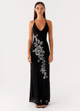 Beki Beaded Mesh Maxi Dress Black