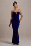 Pacifica Cobalt Velvet Plunge Neck Strapless Maxi Dress