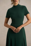 Alea Dark Green High Neck Short Sleeve Maxi Dress