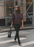Burgundy Textured Faux Leather Cropped Jacket