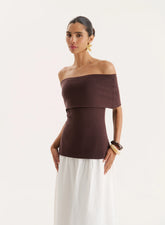 Chocolate Bandeau Longline Knitted Top