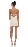 Dotted Mesh Ruched Dress in Cream