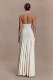 Indira Gathered Slinky Halter Maxi Dress Ivory