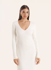 Off White Drop Waist Knitted Maxi Dress