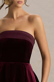 Mina Burgundy Velvet And Satin Bandeau Skater Mini Dress