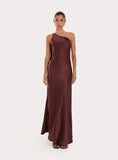 Chocolate Satin One Shoulder Maxi Dress