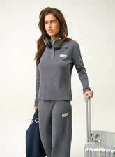 Dark Grey Fine Ribbed Jersey Long Sleeve Top