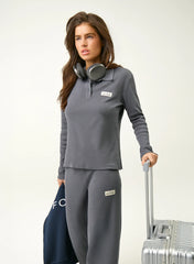 Dark Grey Fine Ribbed Jersey Long Sleeve Top