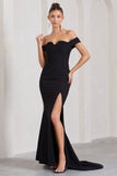 Karma Black Bardot Split Fishtail Maxi Dress