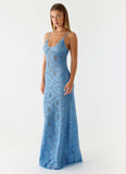 Zelella Crochet Maxi Dress Bright Blue