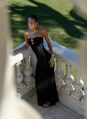 Black Knitted Cut Out Bandeau Maxi Dress