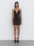 Black Satin Lace Trim Mini Dress