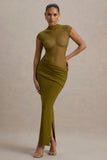 Asia Green Sheer Short Sleeve Draped Maxi Dress