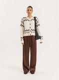 White Knitted Fairisle Button Front Cardigan