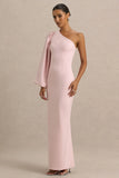 Kellis Pink Asymmetric Maxi Dress With Balloon Sleeve
