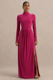 Hourglass Hot Pink Long Sleeve Twisted Maxi Dress With Split