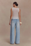Perrie Mid Rise Straight Leg Tie Jeans Washed Light Blue