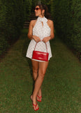 Avalia Backless Scarf Mini Dress White Polka Dot